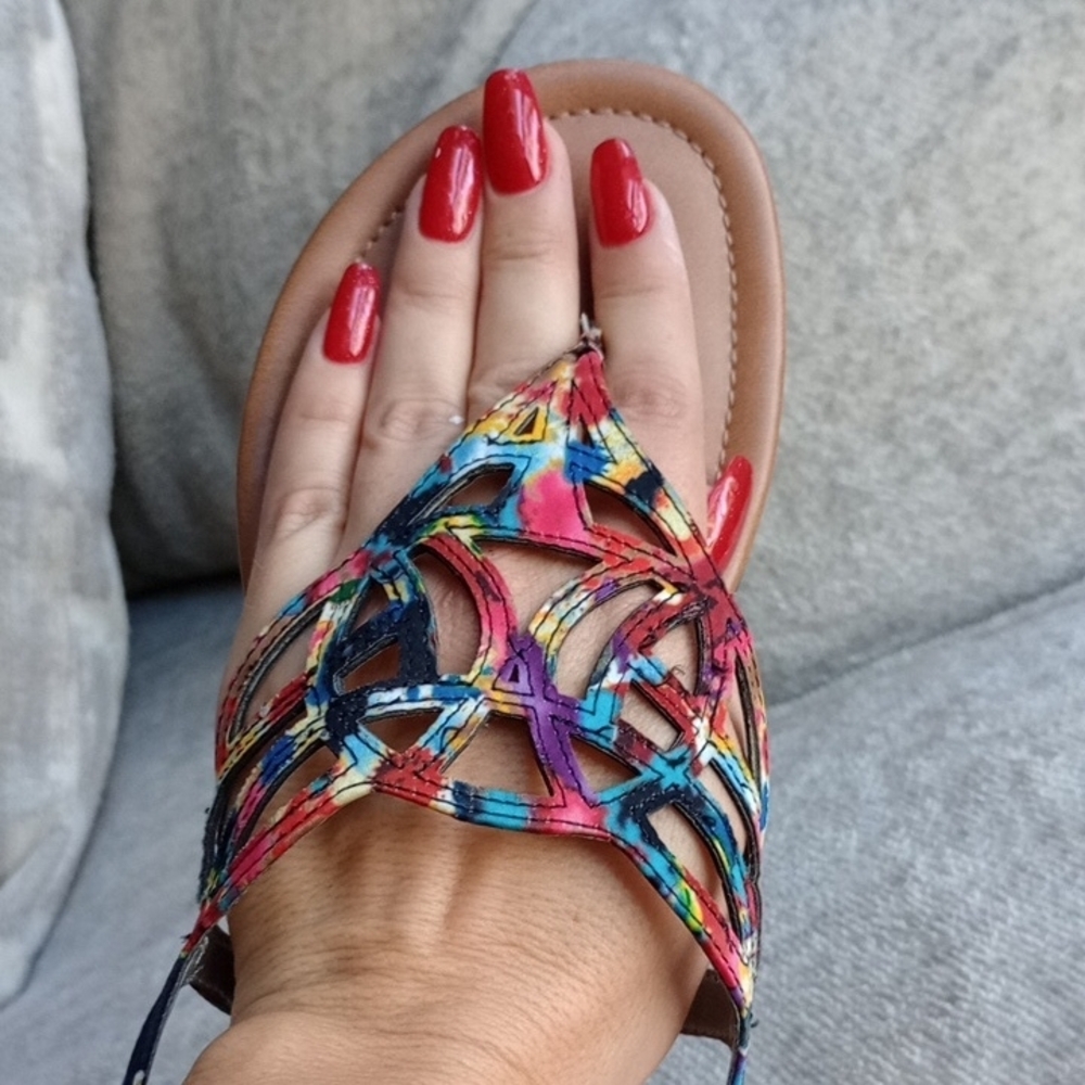 A) Kelly & Katie Vibrant Multicolor Sandals - Picture 7 of 8